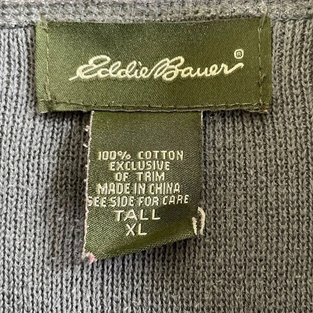 Eddie Bauer Men Pullover XL Tall Gray Thick Knit Heavyweight Faux Collar 1/4 Zip